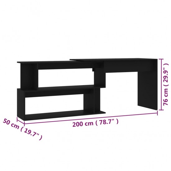 Kampinis rašomasis stalas, juodas, 200x50x76cm, MDP