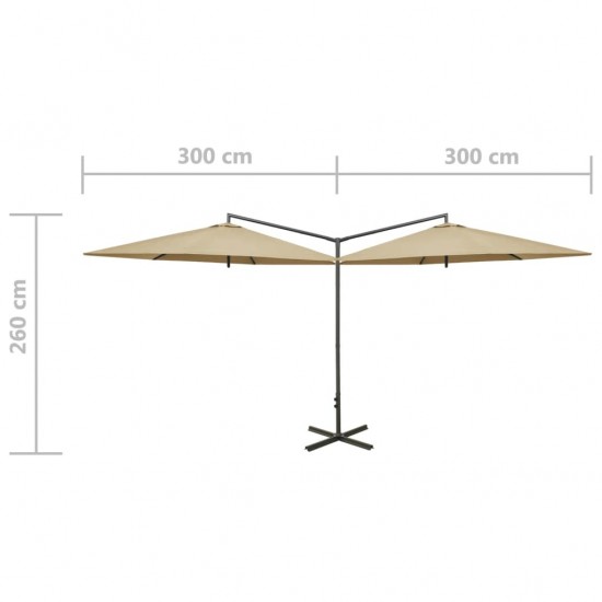 Dvigubas skėtis su plieniniu stulpu, taupe spalvos, 600cm