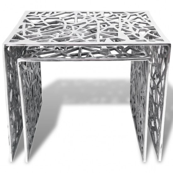 Dviejų dalių staliukai, kvadrat., aliuminis, sidabro spalvos