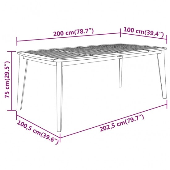 Sodo stalas, 200x100x75 cm, akacijos medienos masyvas
