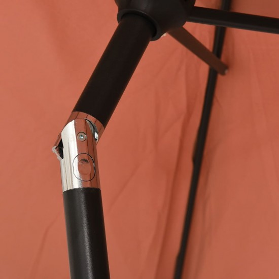 Lauko skėtis su LED ir plieniniu stulpu, terakota, 300cm