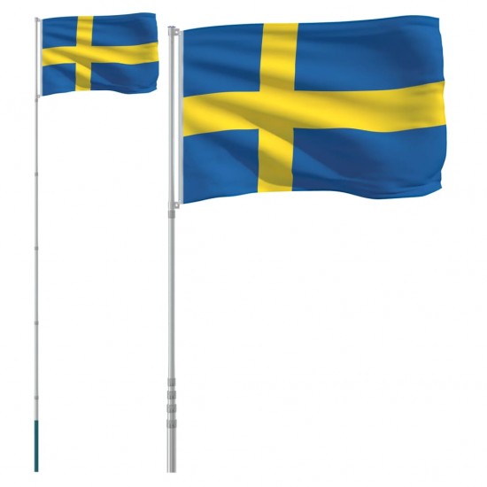 Švedijos vėliava su stiebu, aliuminis, 5,55m