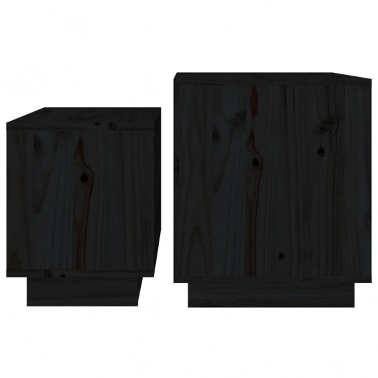 Sudedami kavos staliukai, 2vnt., juodi, pušies medienos masyvas