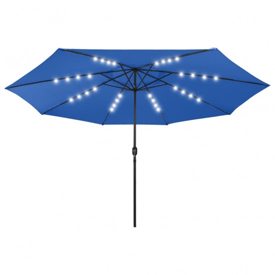 Lauko skėtis su LED ir metaliniu stulpu, mėlynas, 400cm