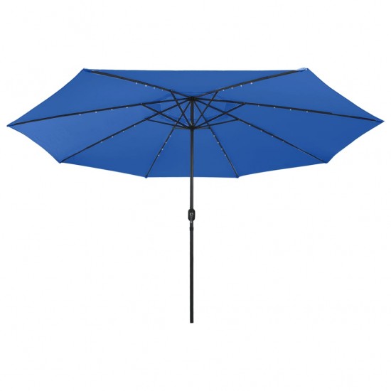 Lauko skėtis su LED ir metaliniu stulpu, mėlynas, 400cm