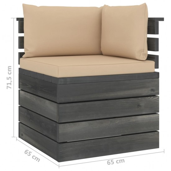 Kampinė sodo sofa iš palečių su pagalvėlėmis, pušies mediena