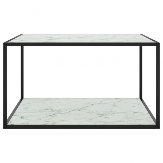 Kavos staliukas su balto marmuro stiklu, juodas, 90x90x50cm