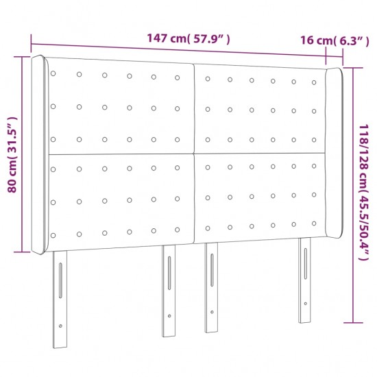 Galvūgalis su LED, juodos spalvos, 147x16x118/128cm, aksomas