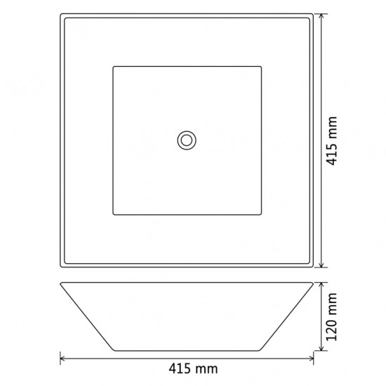 Praustuvas, kvadratinis, keramika, baltas, 41,5x41,5x12 cm
