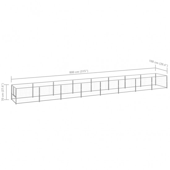 Voljeras šunims, sidabrinės spalvos, 8m², plienas