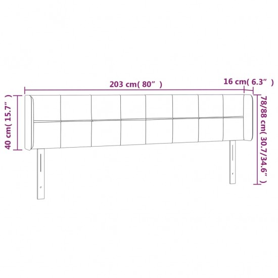 Galvūgalis su LED, šviesiai pilkas, 203x16x78/88cm, aksomas