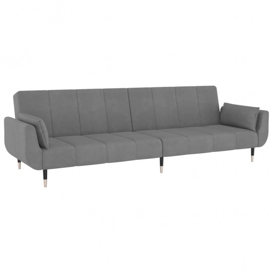 Dvivietė sofa-lova su dvejomis pagalvėmis, pilka, aksomas