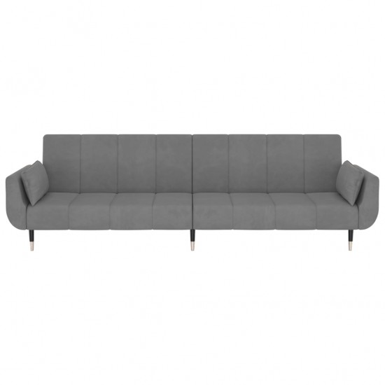 Dvivietė sofa-lova su dvejomis pagalvėmis, pilka, aksomas