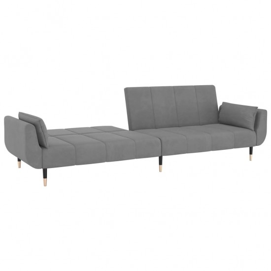 Dvivietė sofa-lova su dvejomis pagalvėmis, pilka, aksomas