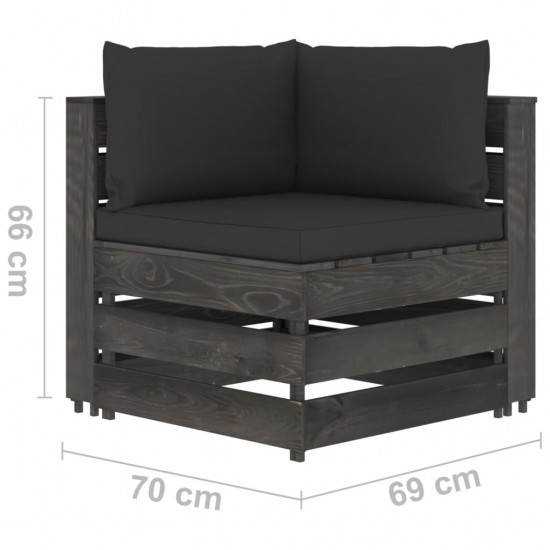 Modulinė kampinė sofa su pagalvėmis, pilkai impregnuota mediena