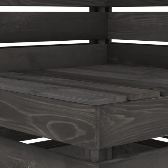 Kampinė sodo sofa iš palečių, pilkai impregnuota pušies mediena