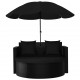 Sodo gultas su skėčiu, juodos spalvos, poliratanas