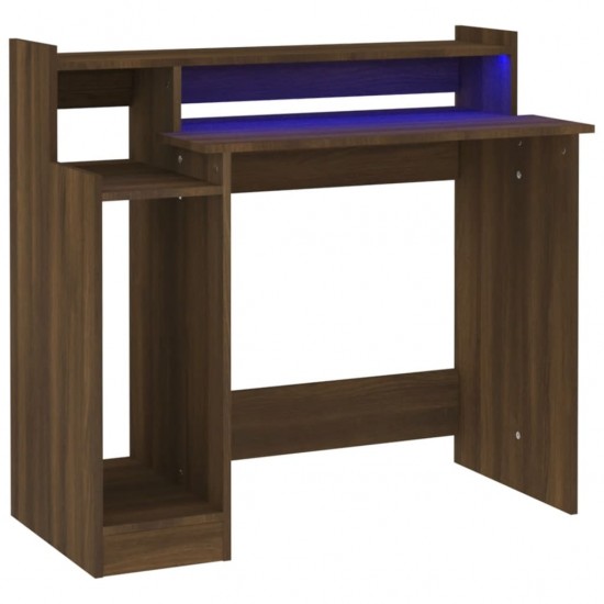 Rašomasis stalas su LED, rudas ąžuolo, 97x45x90cm, mediena