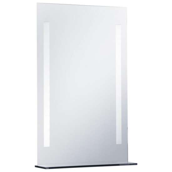 Sieninis vonios kambario LED veidrodis su lentyna, 60x80cm