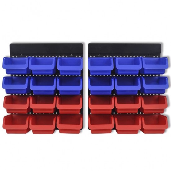 2 Įrankių Sienelės su Plastikinėmis Dėžutėmis, Mėlyna ir Raudona