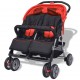 Vaikiškas vežimėlis dvynukams, raudonas ir juodas, plienas