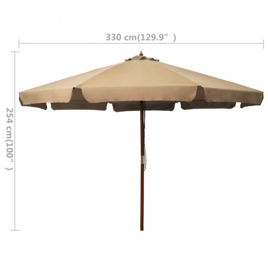 Lauko skėtis su mediniu stulpu, taupe spalvos, 330cm