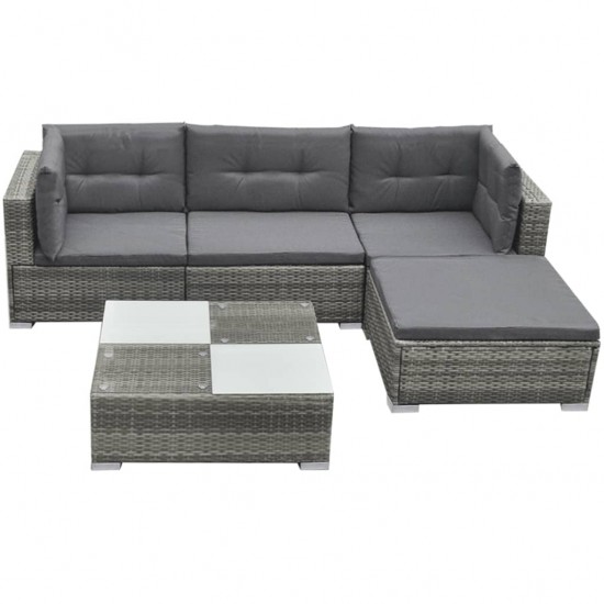 Sodo baldų komplektas su pagalvėlėmis, 5d., pilkas, poliratanas