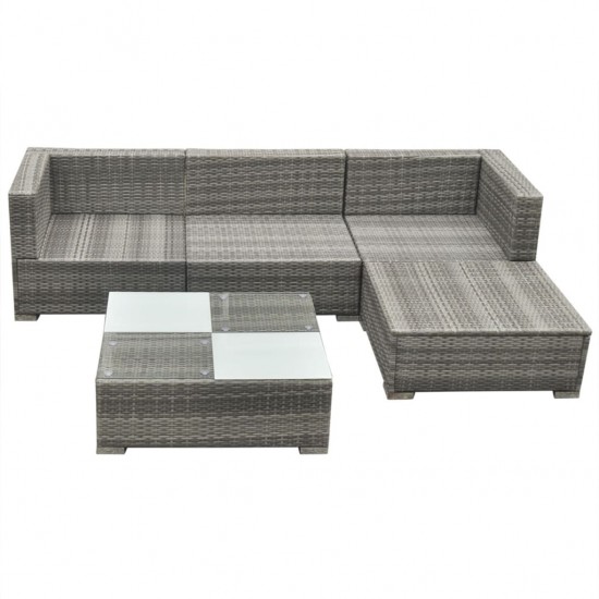 Sodo baldų komplektas su pagalvėlėmis, 5d., pilkas, poliratanas