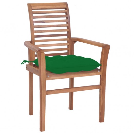 Valgomojo kėdės su žaliomis pagalvėlėmis, 8vnt., tikmedis