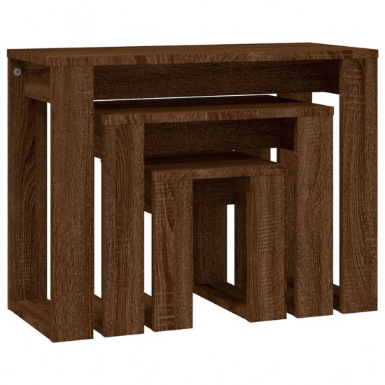 Sustumiami staliukai, 3vnt., rudi ąžuolo, apdirbta mediena