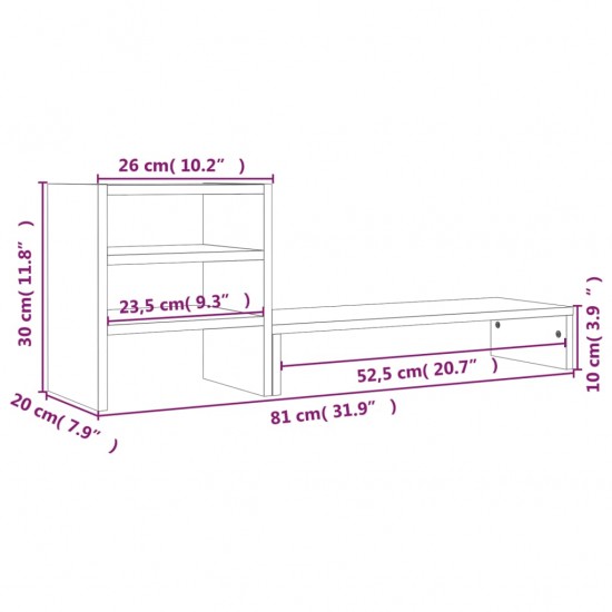 Monitoriaus stovas, baltas, 81x20x30cm, pušies medienos masyvas