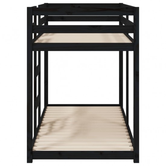 Dviaukštė lova, juoda, 75x190cm, pušies medienos masyvas