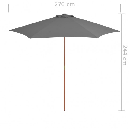 Lauko skėtis su mediniu stulpu, antracito spalvos, 270 cm