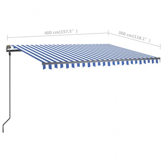 Rankiniu būdu ištraukiama markizė su LED, mėlyna ir balta, 4x3m