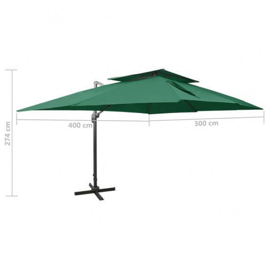 Gembinis skėtis su dvigubu viršumi, žalias, 400x300cm