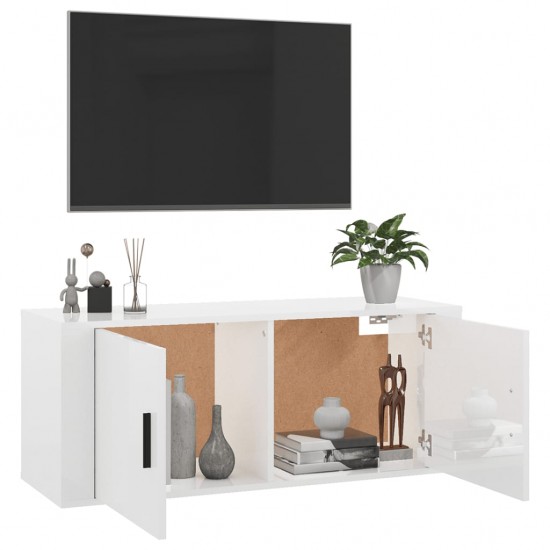 Sieninė televizoriaus spintelė, balta, 100x34,5x40cm, blizgi