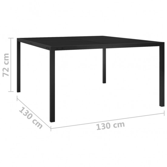 Sodo stalas, juodos spalvos, 130x130x72cm, plienas ir stiklas