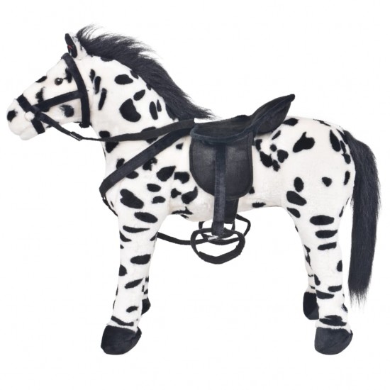 Stovintis pliušinis žaislas žirgas, juodas ir baltas, XXL