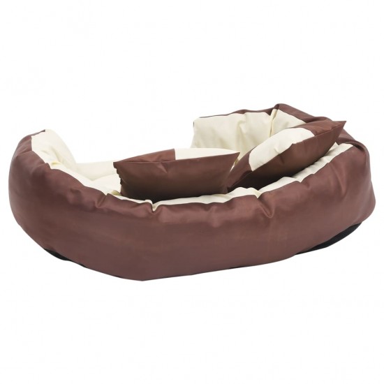 Dvipusė skalbiama pagalvė šunims, ruda ir kreminė, 85x70x20cm