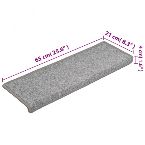 Laiptų kilimėliai, 15vnt., šviesiai pilkos spalvos, 65x21x4 cm
