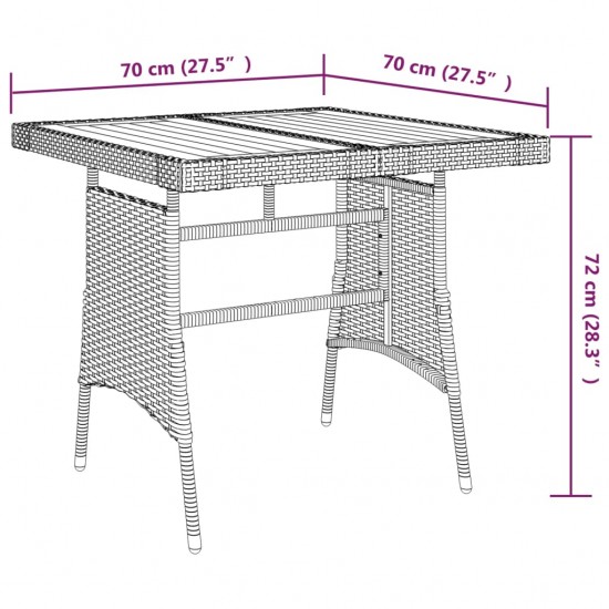 Sodo stalas, juodas, 70x70x72cm, poliratanas ir akacija