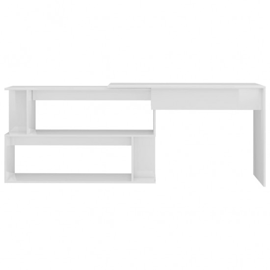 Kampinis rašomasis stalas, baltas, 200x50x76cm, MDP, blizgus