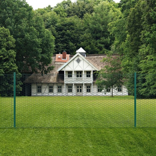 Tinklinė tvora iš vielos su stulpais, žalios sp., 25x0,75 m