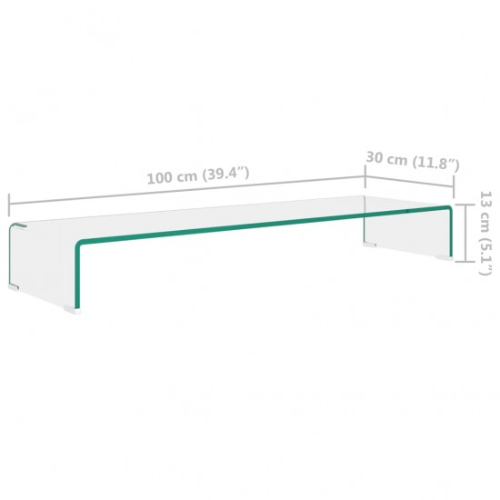 TV stovas/monitoriaus pakyla, skaidrus stiklas, 100x30x13 cm