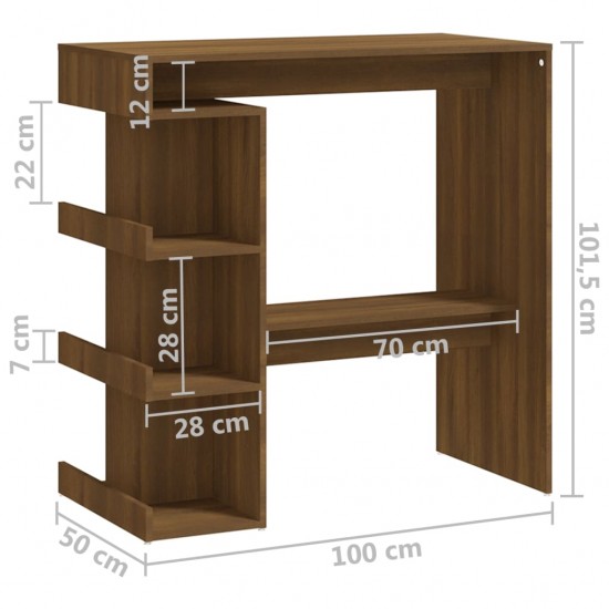 Baro stalas su lentyna, rudas ąžuolo, 100x50x101,5cm, MDP