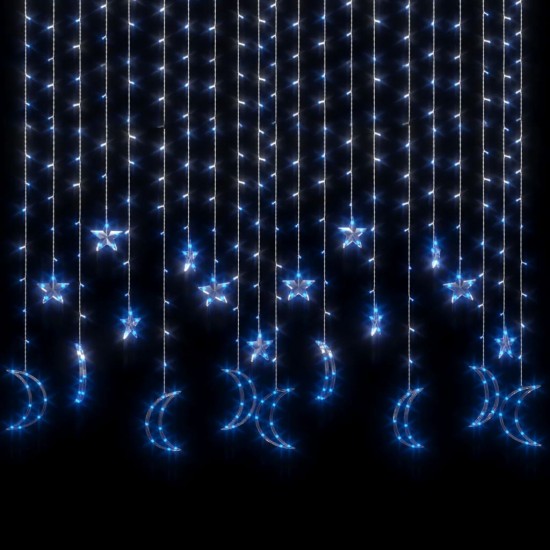 Girlianda žvaigždės ir mėnuliai, 345 mėlynos LED lemputės