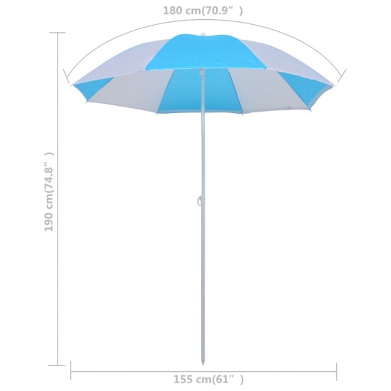 Paplūdimio skėtis, mėlynas ir baltas, 180 cm, audinys