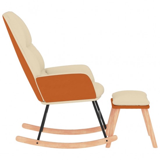 Supama kėdė su taburete, kreminės baltos spalvos, audinys