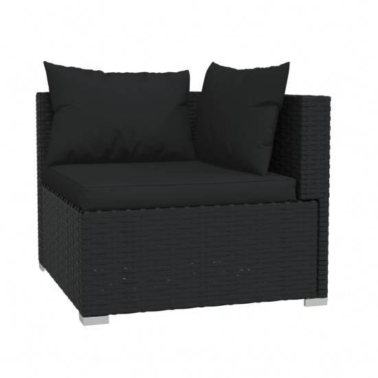 Dvivietė sofa su pagalvėlėmis, juodos spalvos, poliratanas