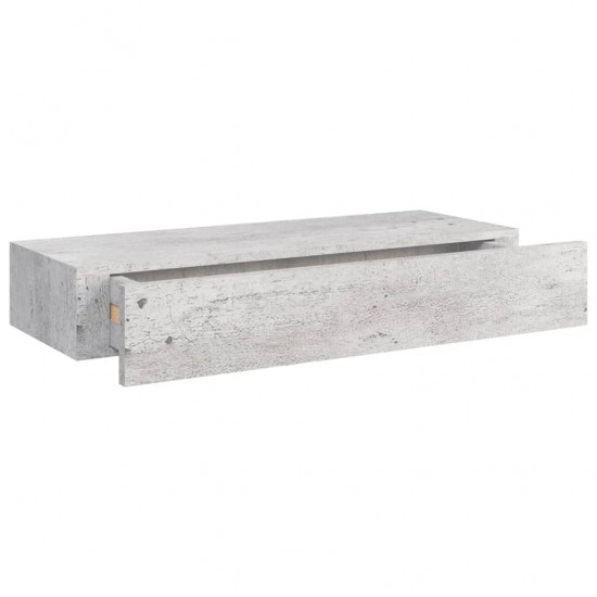 Sieninė lentyna su stalčiumi, betono pilka, 60x23,5x10cm, MDF